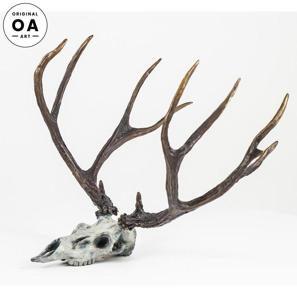 Mule Deer Typical Skull Original Bronze Sculpture - Wild Wings