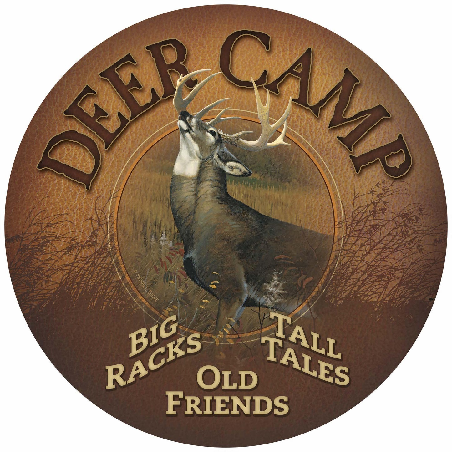Deer Camp 12" Round Wood Sign - Wild Wings