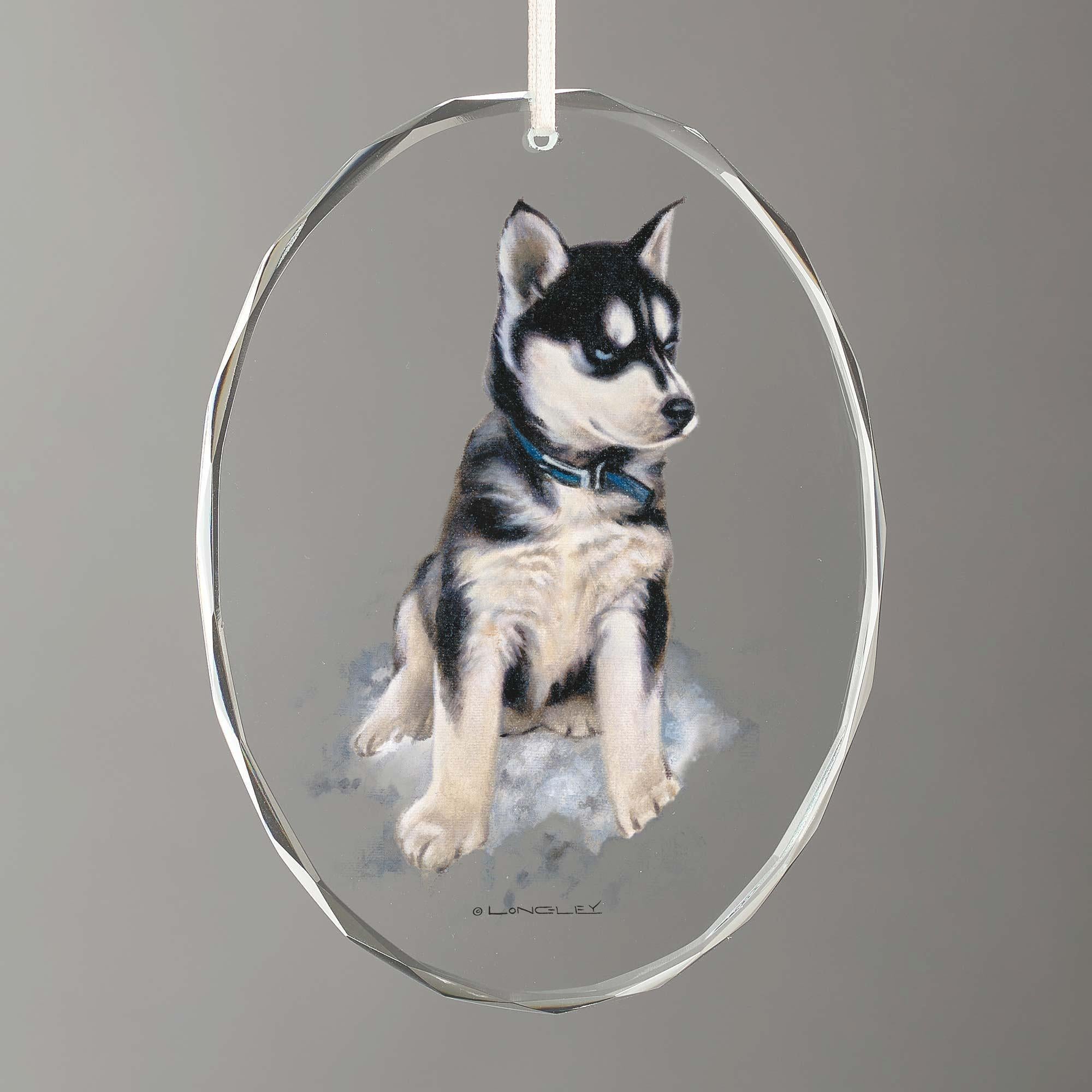 Husky Pup Oval Glass Ornament - Wild Wings