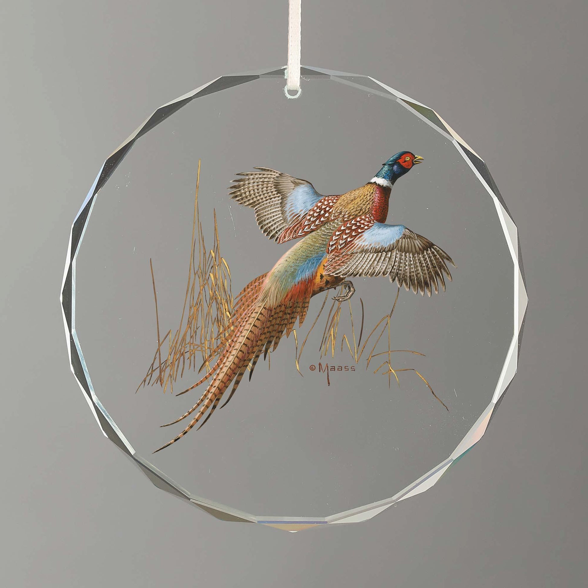 Misty Morning Revisited—Pheasants Round Glass Ornament - Wild Wings