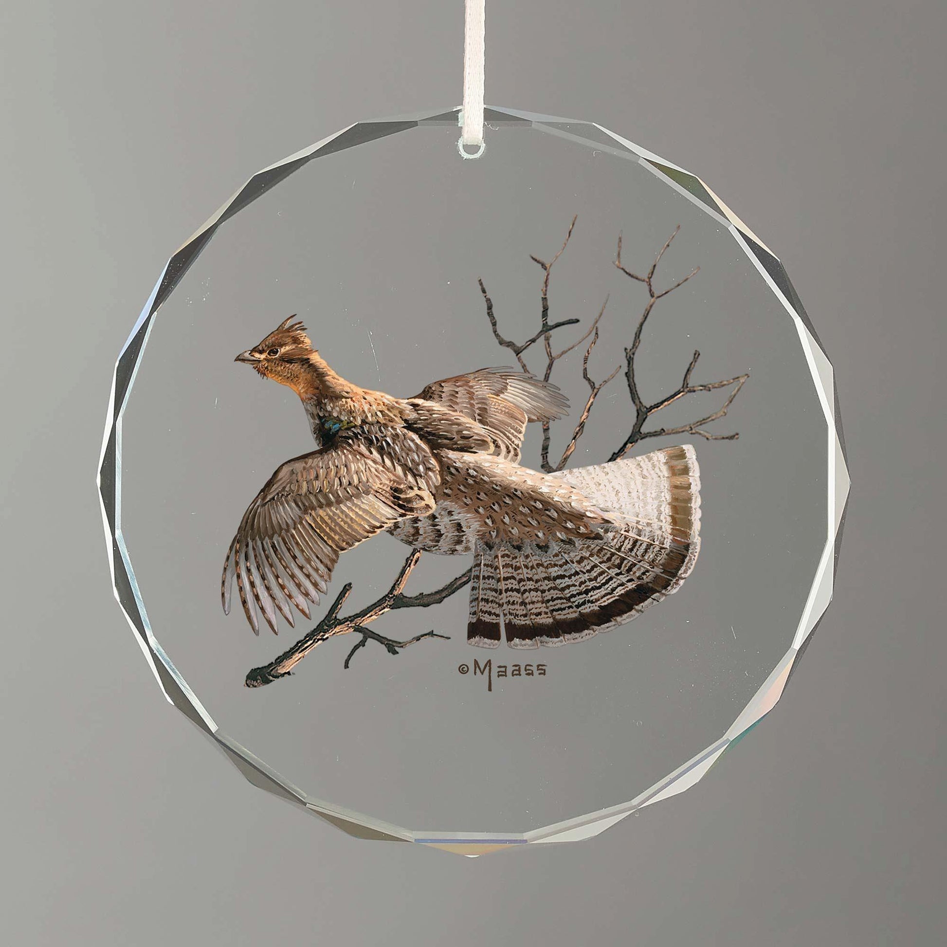 Mist Morning Revisited—Ruffed Grouse Round Glass Ornament - Wild Wings