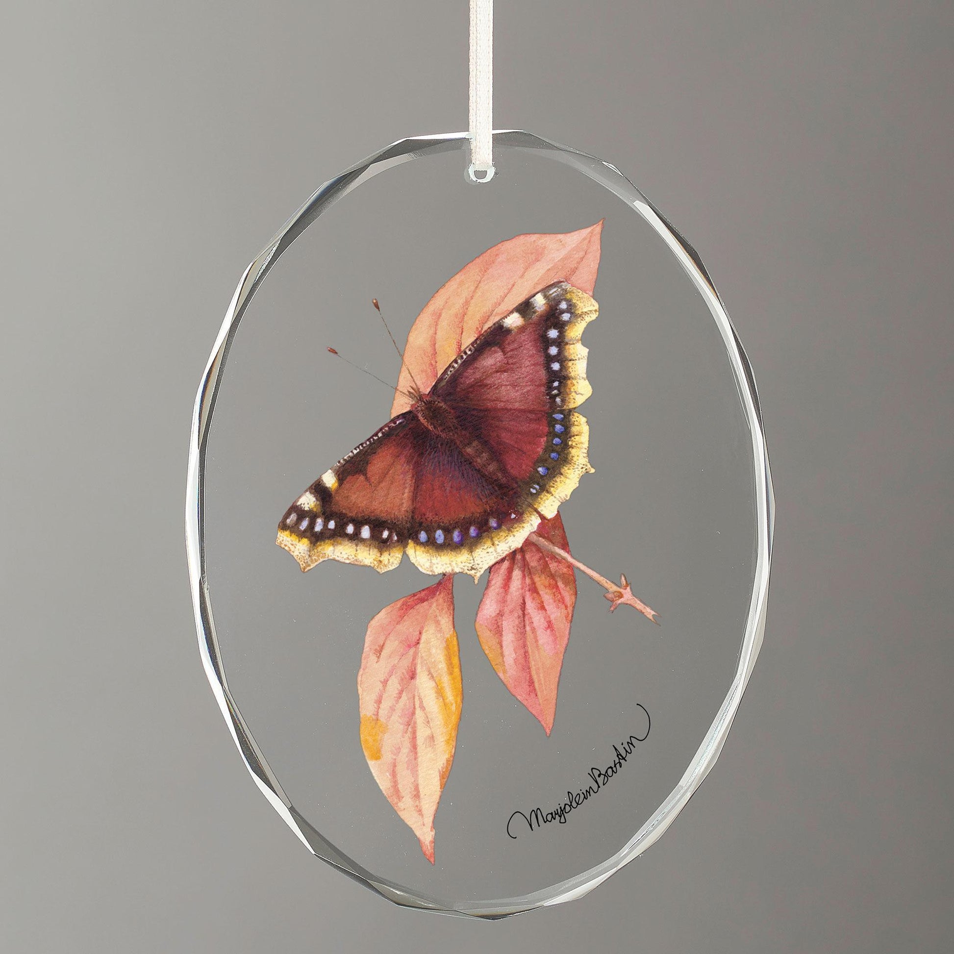 Mourning Cloak Butterfly Oval Glass Ornament - Wild Wings