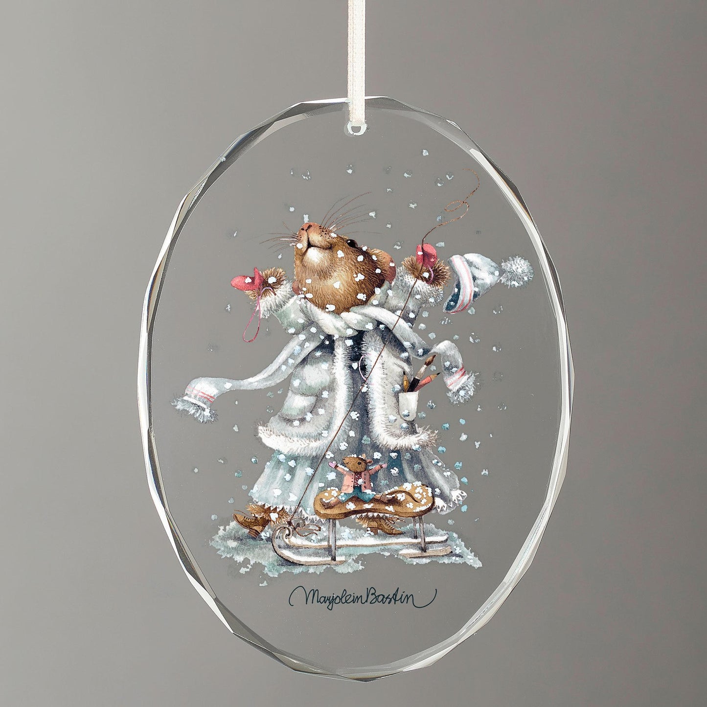 Vera Taking Dolly Sledding Oval Glass Ornament - Wild Wings