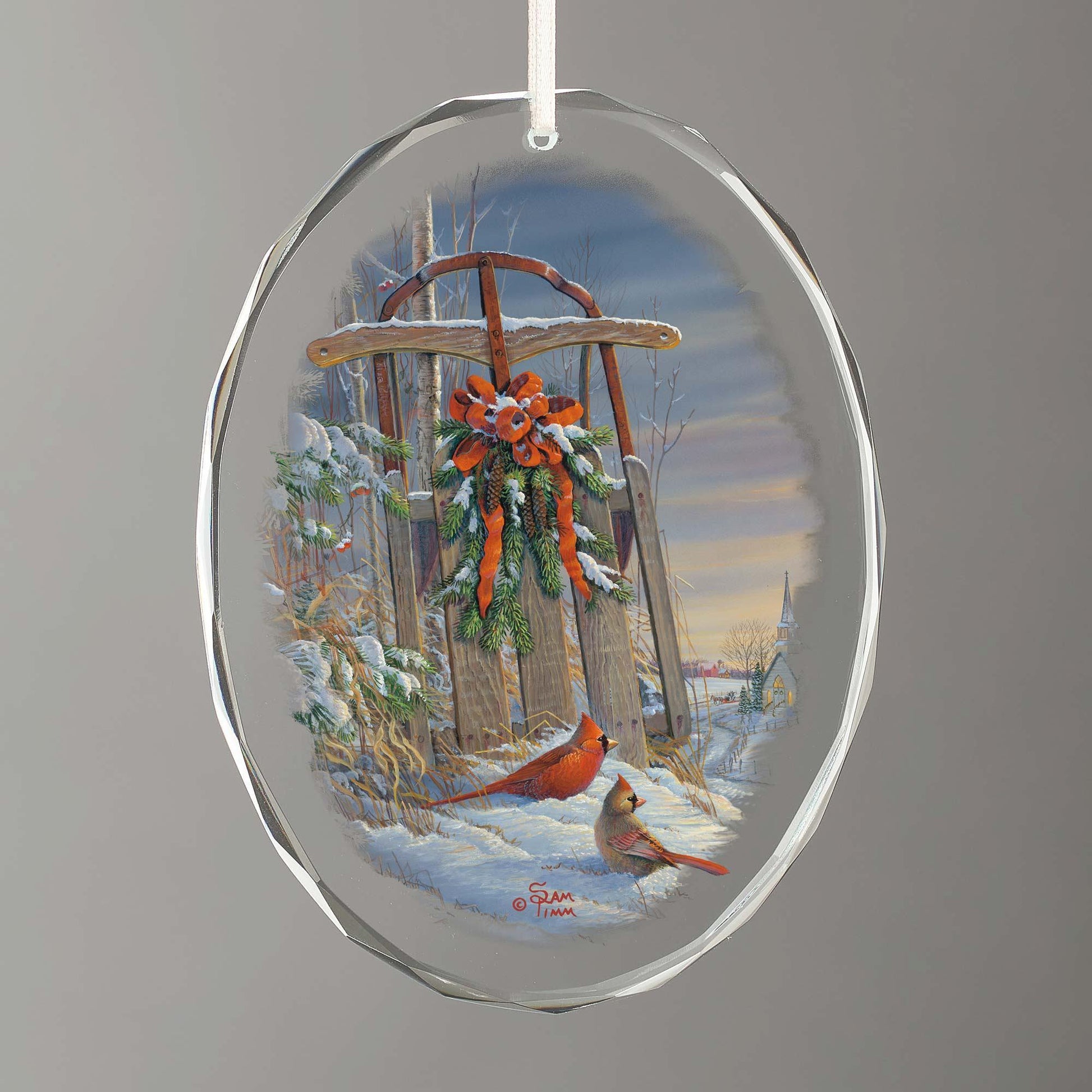 Wintertime—Cardinals Oval Glass Ornament - Wild Wings