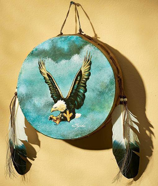 Painted Eagle Drum Wall Decor - Wild Wings