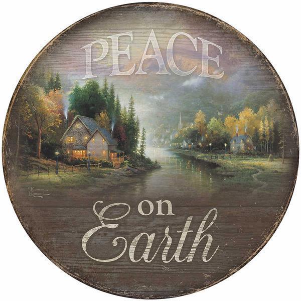 Peace on Earth 21" Round Wood Sign - Wild Wings