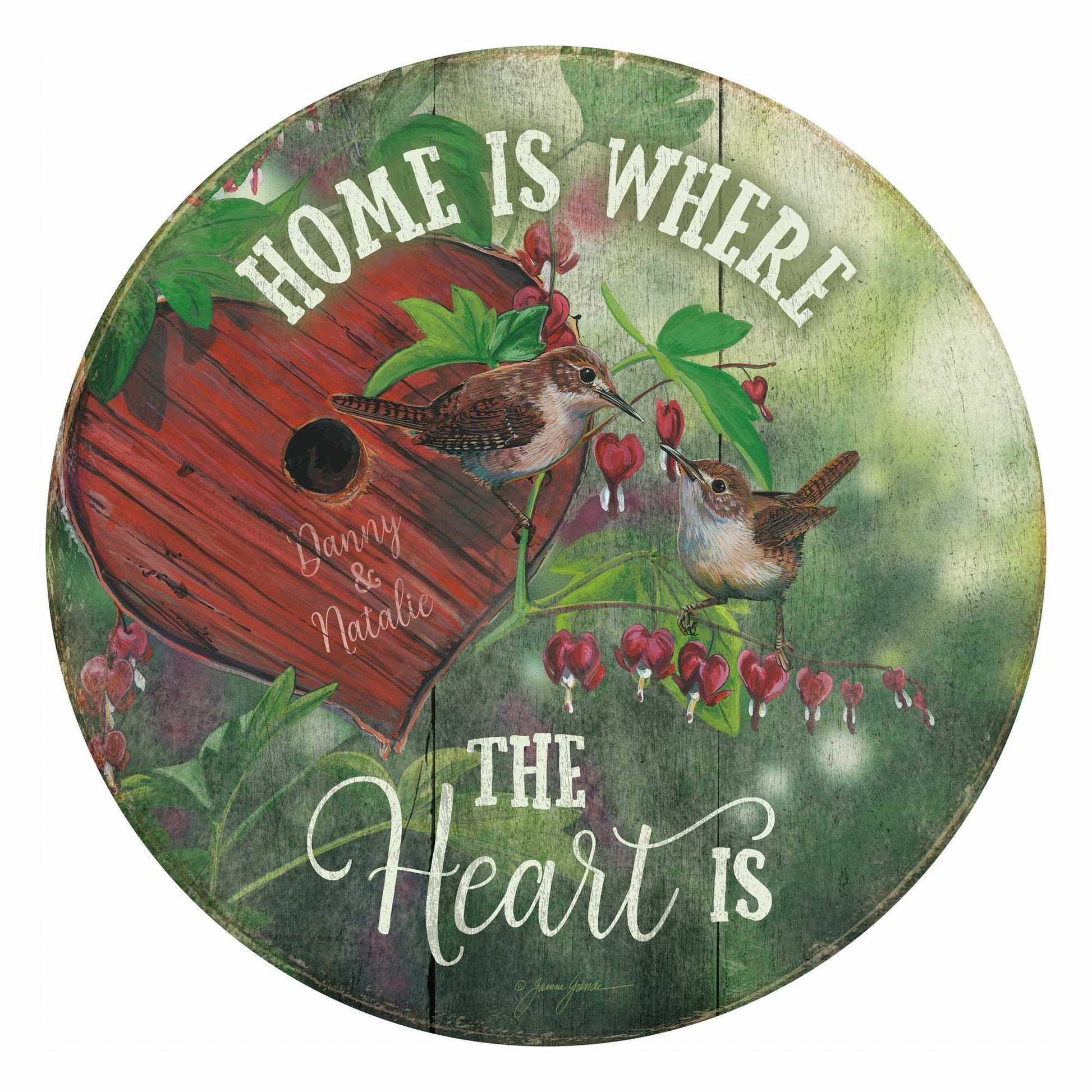 Home is Where the Heart Is 12" Round Wood Sign - Wild Wings
