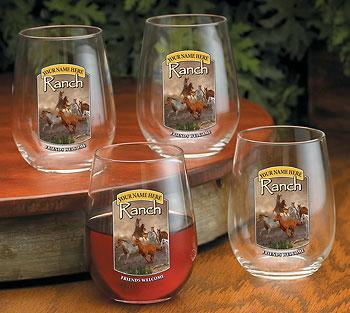 Horse & Cowboy Ranch Personalized Wine Glasses - Wild Wings
