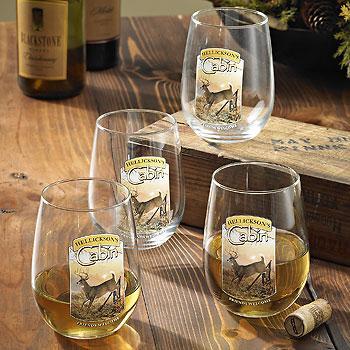 Whitetail Deer Cabin Personalized Wine Glasses - Wild Wings