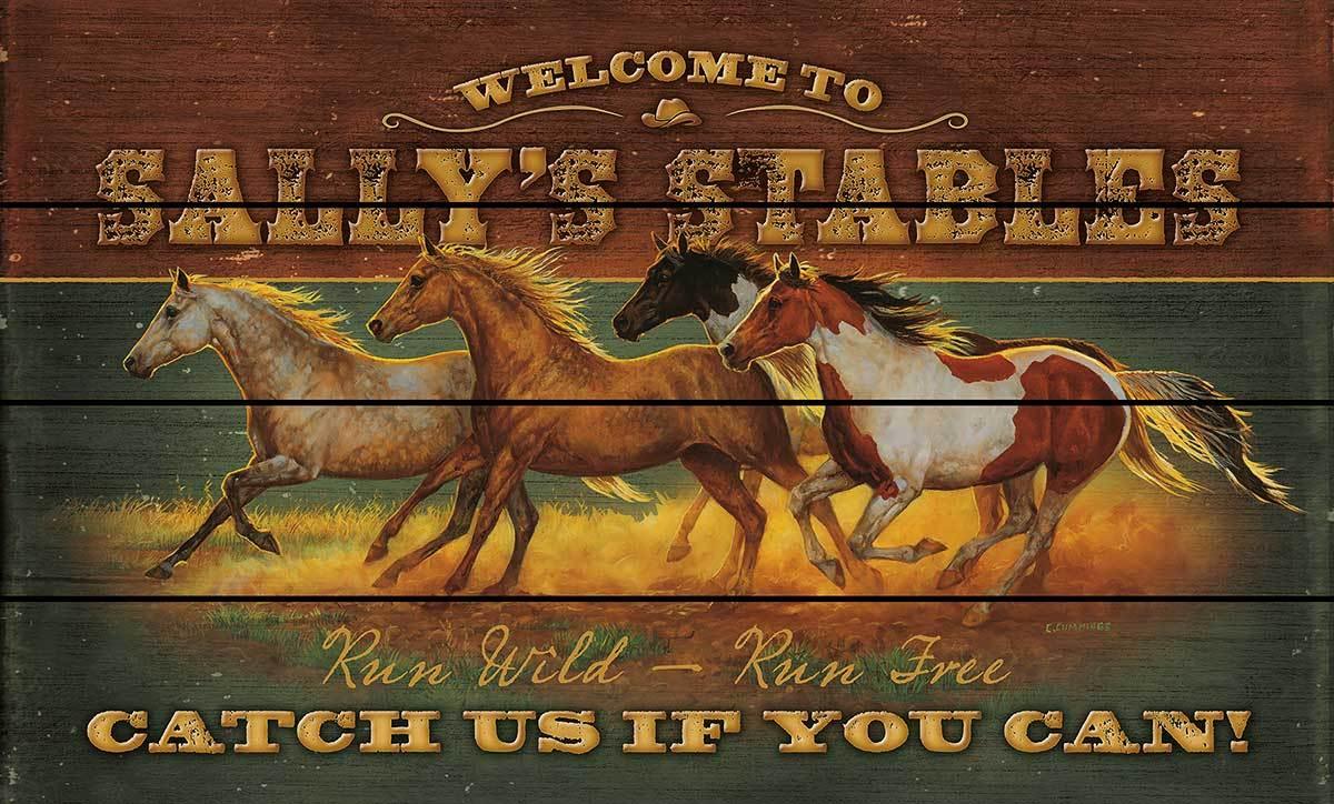 Horse Country Personalized 18" x 30" Wood Sign - Wild Wings