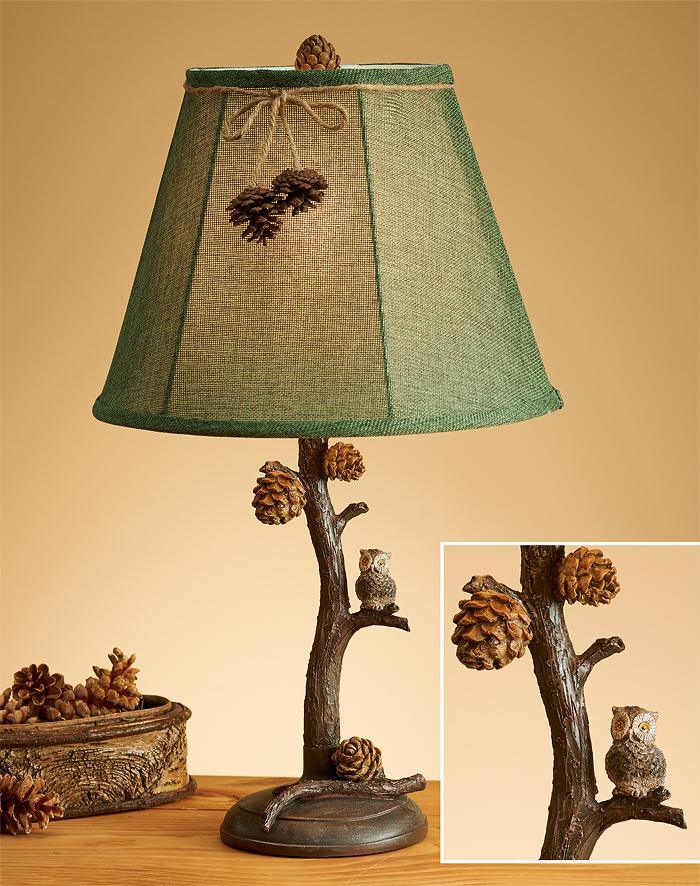 Pine Branch & Owl Table Lamp - Wild Wings