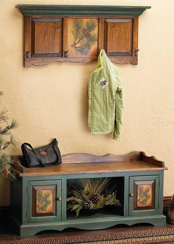Rustic Pinecone Bench and Coat Rack - Wild Wings