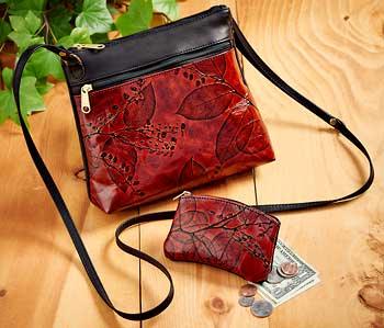 Embossed Leaf Messenger Bag - Wild Wings