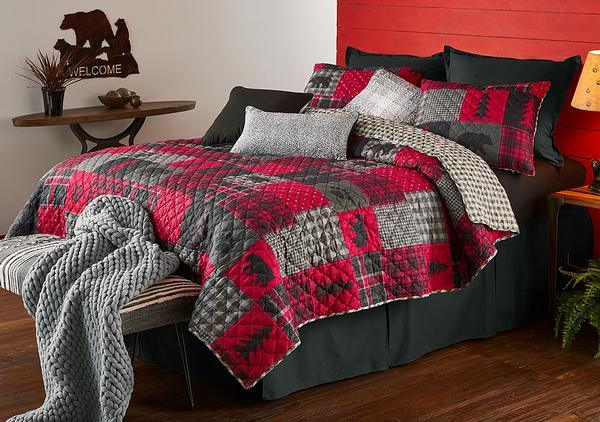 Red Plaid Cabin Bedding Set (King) - Wild Wings