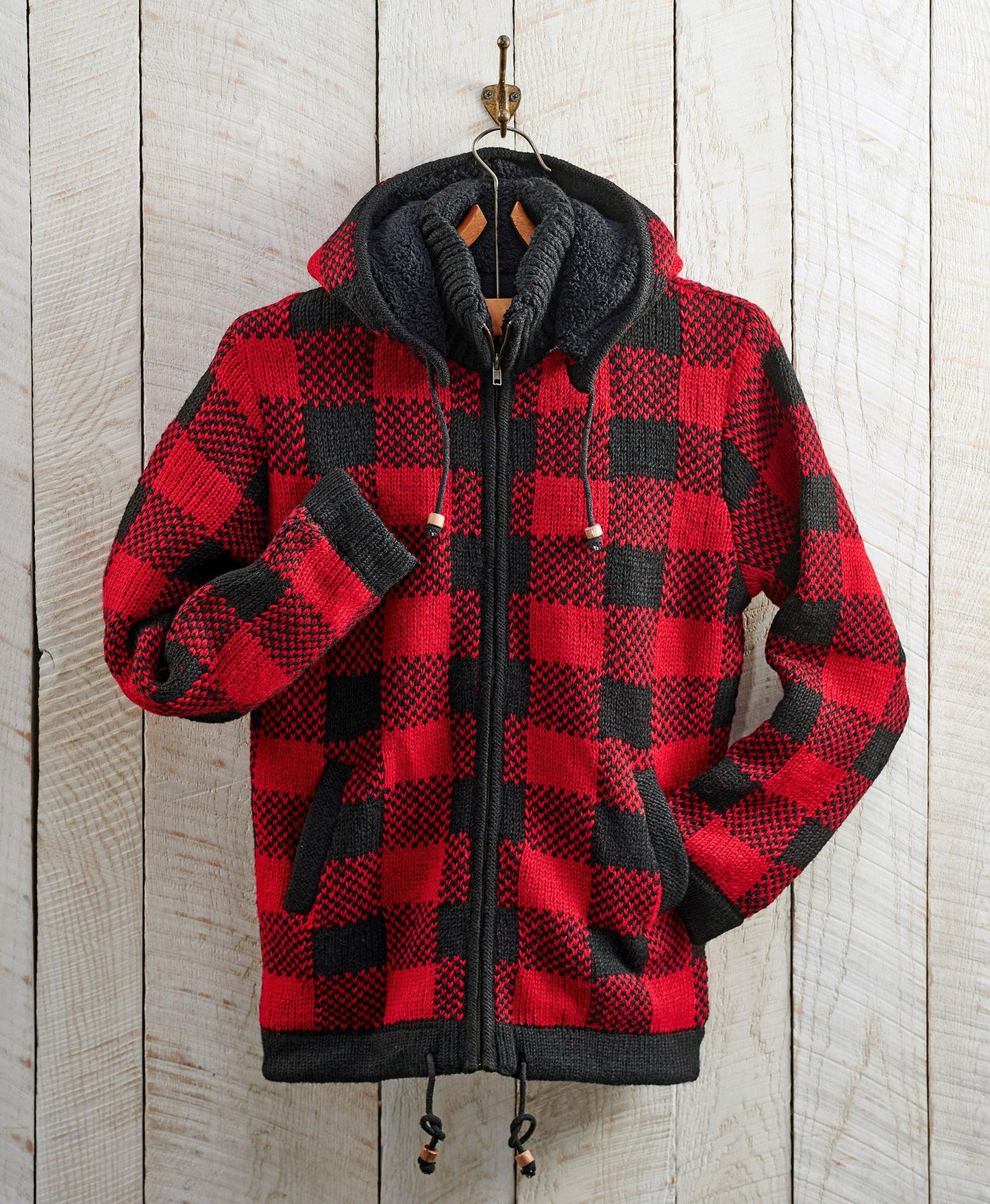 Red Plaid Sweater Jacket - Wild Wings