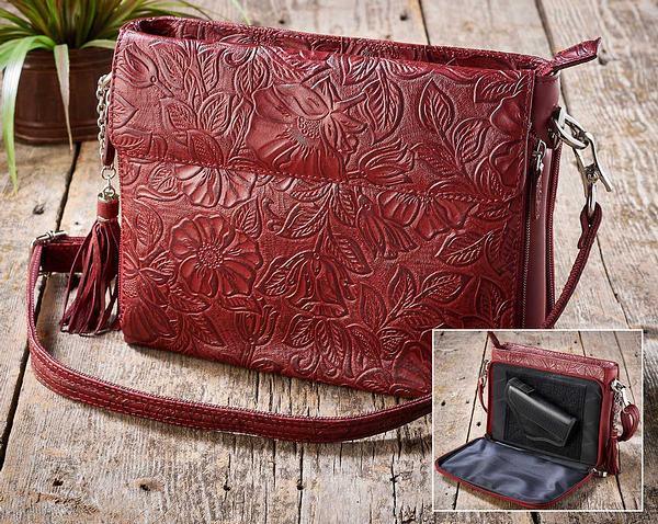 Red Tooled Leather Handbag - Wild Wings