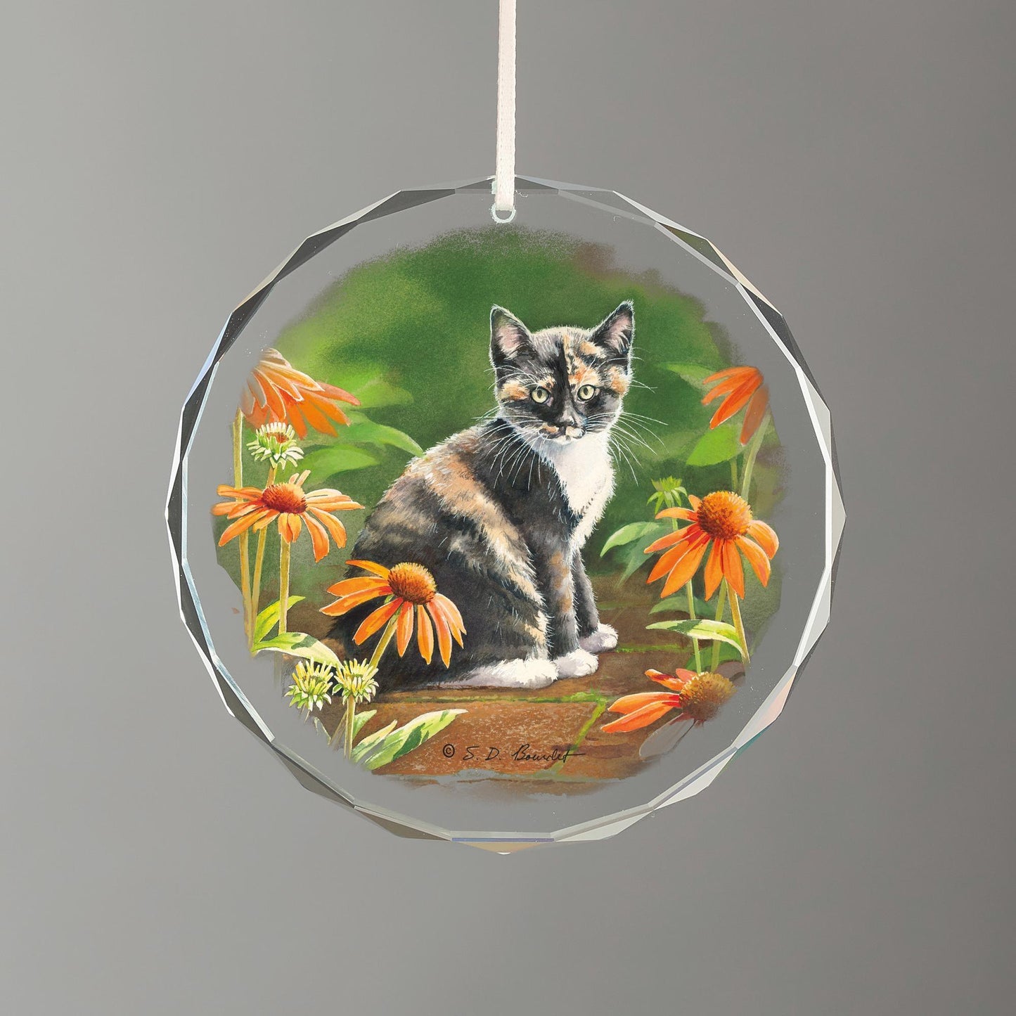 Betsy & Coneflowers—Kitten Round Glass Ornament - Wild Wings