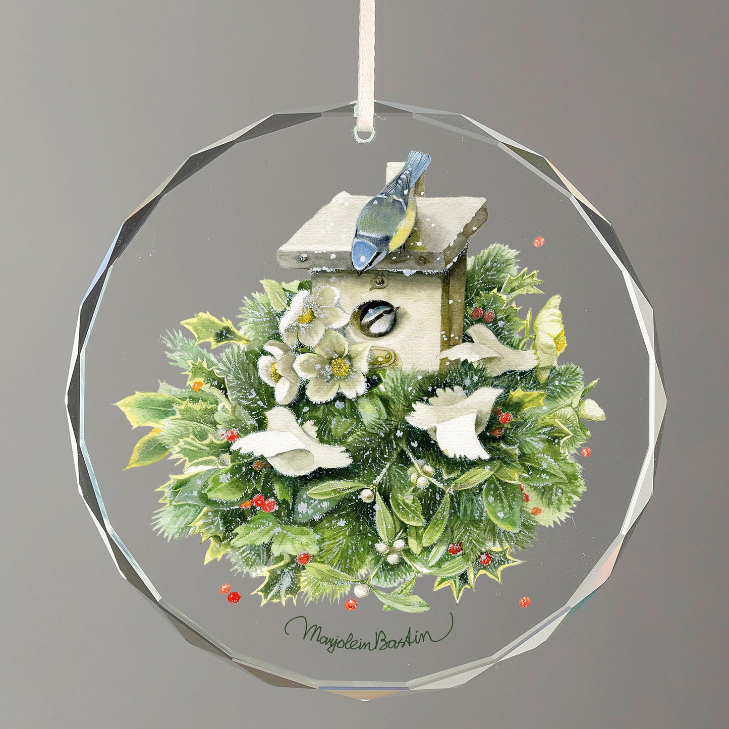 Favorite Christmas Bouquet Round Glass Ornament - Wild Wings
