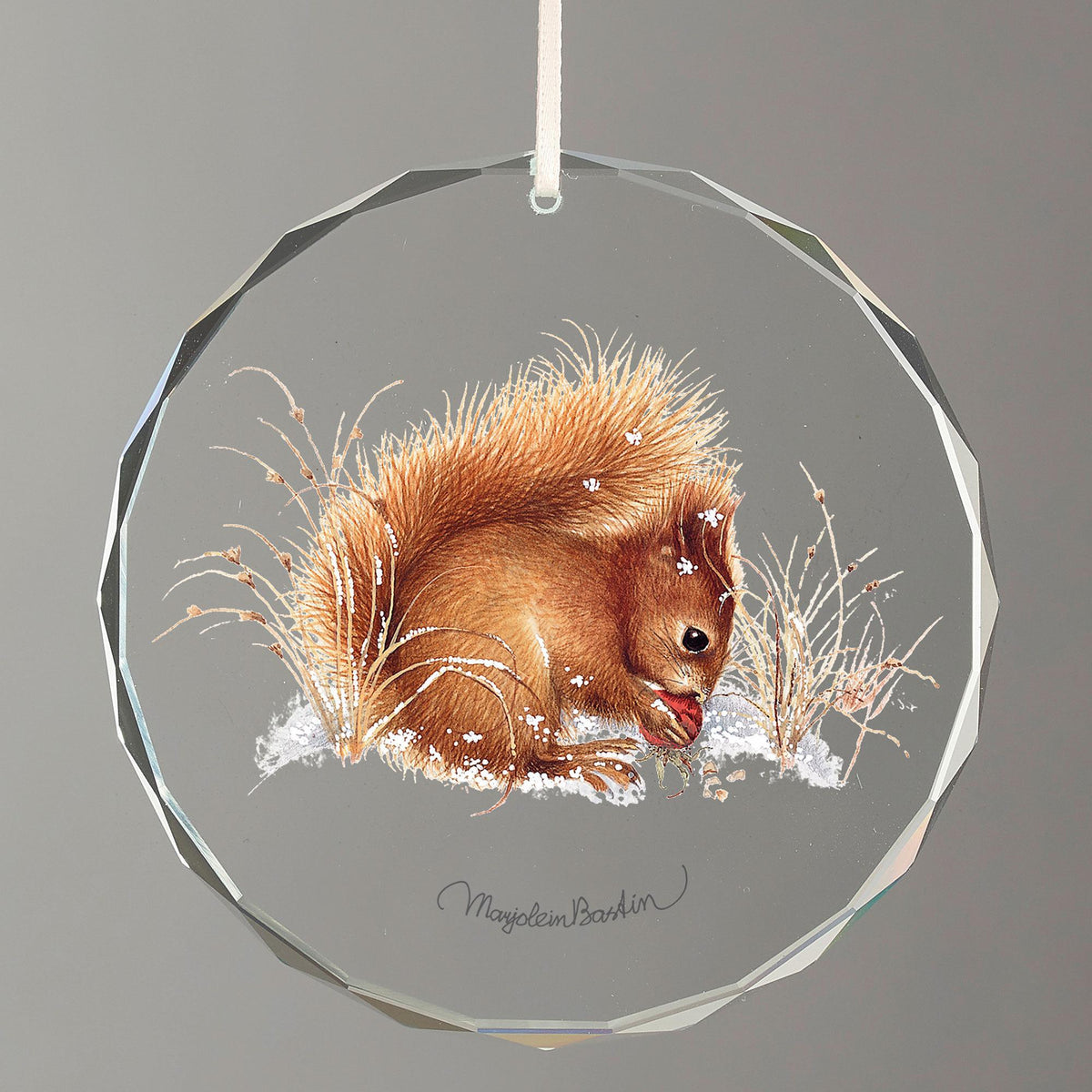Squirrel in the Snow Round Glass Ornament - Wild Wings