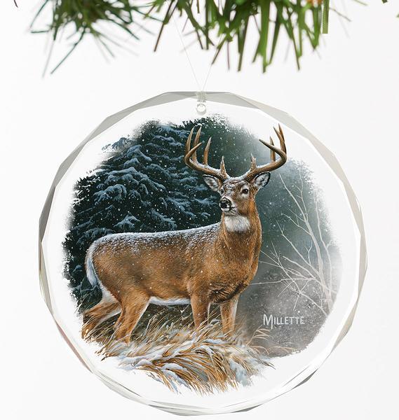 In the Storm - Deer Round Glass Ornament - Wild Wings