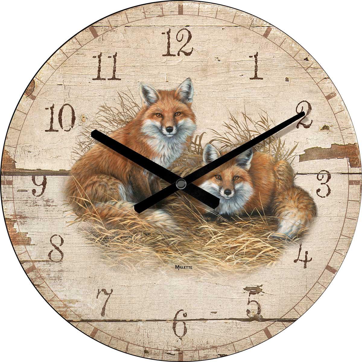 Rustic Retreat - Foxes 21" Round Clock - Wild Wings