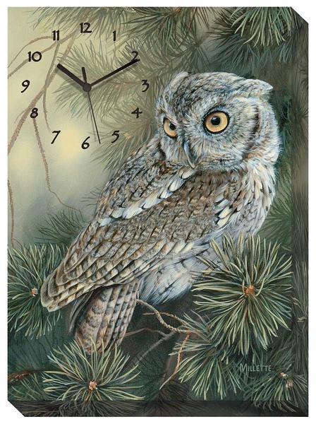 Screech Owl Canvas Clock - Wild Wings