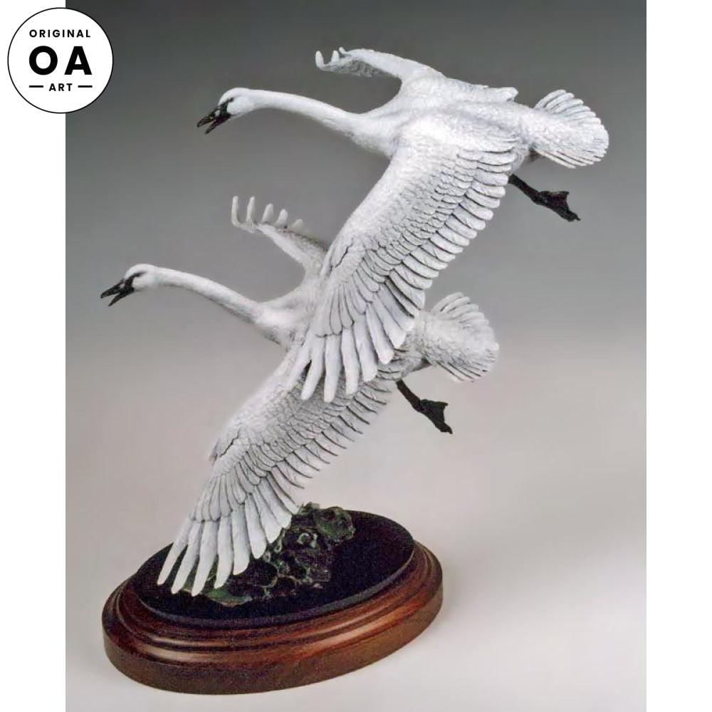 Wings on a Wave—Swans Original Bronze Sculpture - Wild Wings
