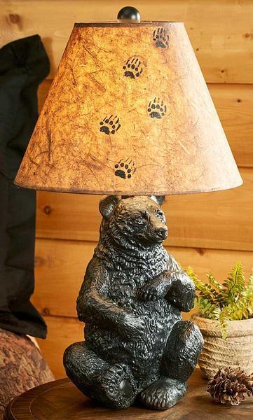 Sitting Black Bear and Paw Print Table Lamp - Wild Wings