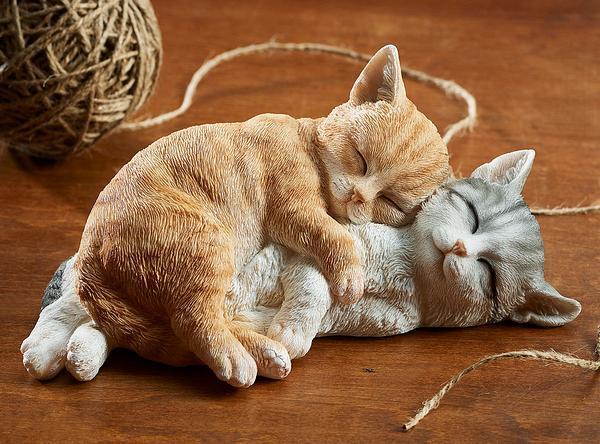 Sleeping Orange & Gray Cats Sculpture - Wild Wings