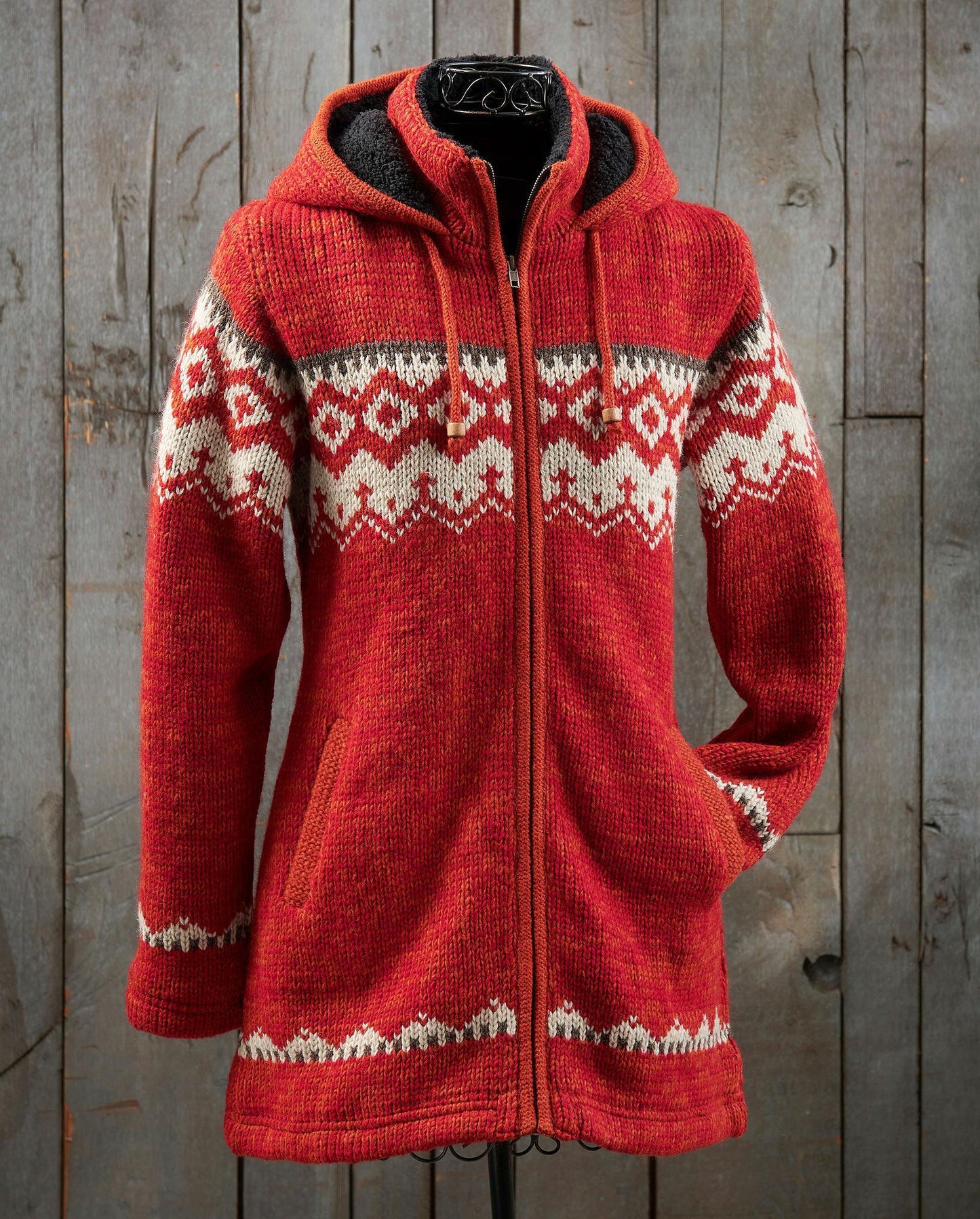 Southwest Red Long Sweater Jacket - Wild Wings