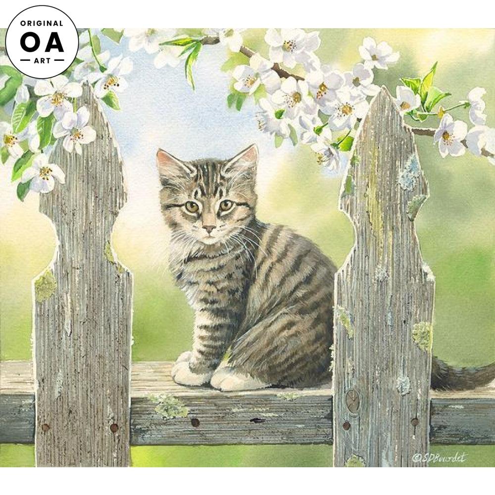 Spring Delights—Tabby Cat Original Watercolor Painting - Wild Wings