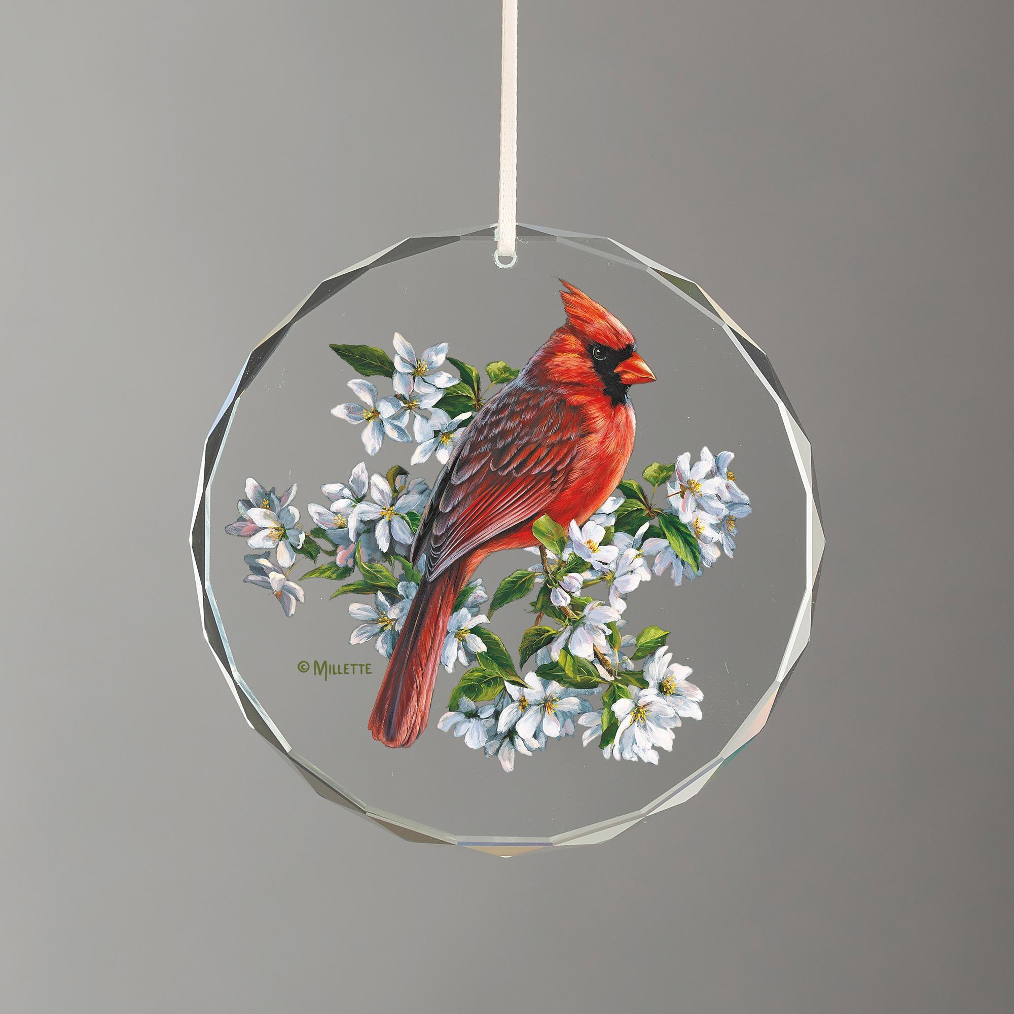 Springtime Cardinals Round Glass Ornament - Wild Wings