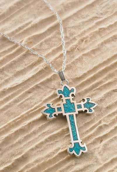 Silver & Turquoise Cross Necklace - Wild Wings