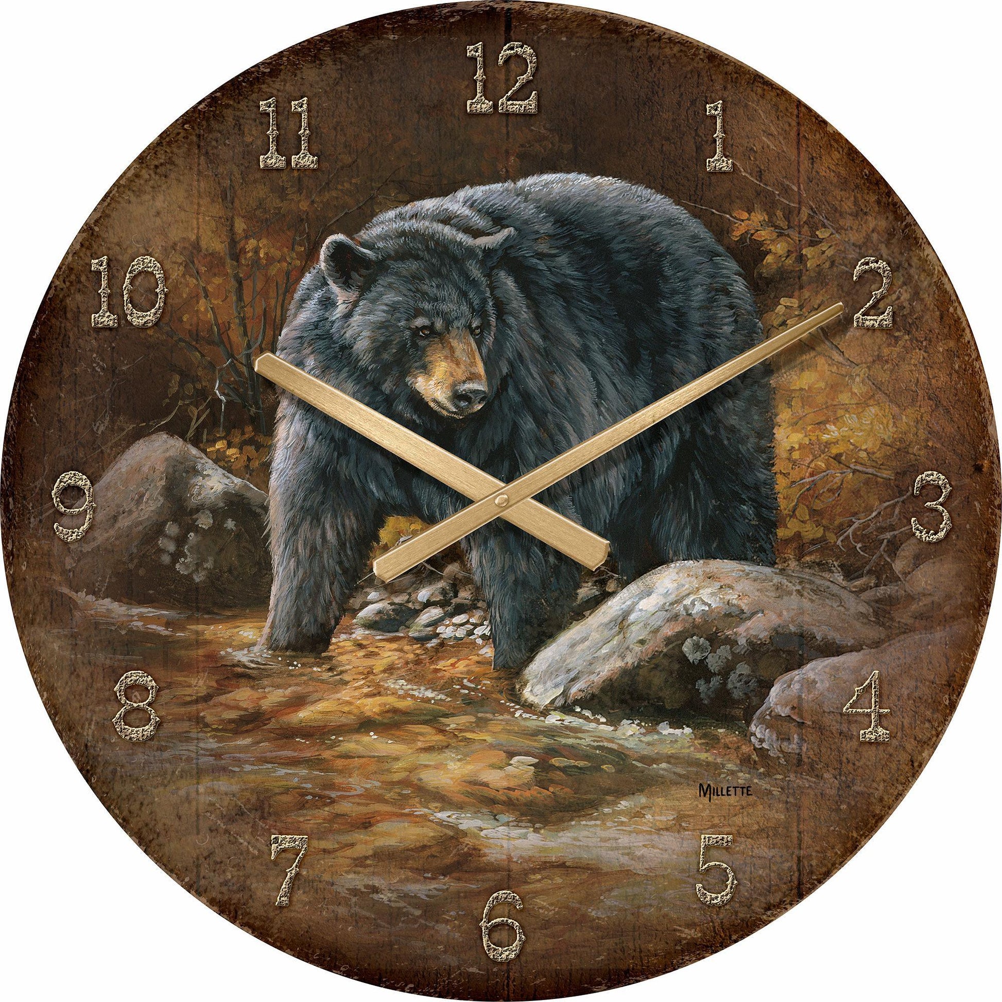Streamside - Bear 21" Round Clock - Wild Wings