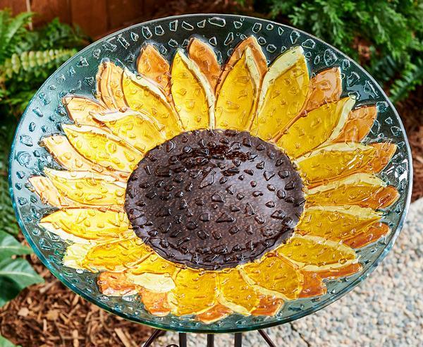 Sunflower Glass Bird Bath Bowl - Wild Wings