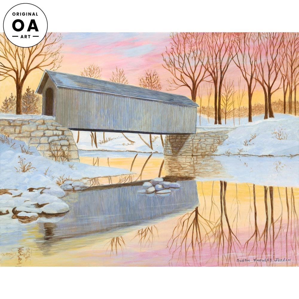 Sun's Pink—Covered Bridge Original Acrylic Painting - Wild Wings