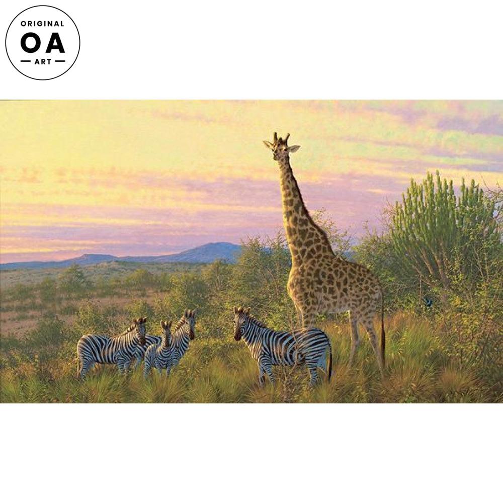 The Watch Tower—Giraffe & Zebras Original Oil Painting - Wild Wings