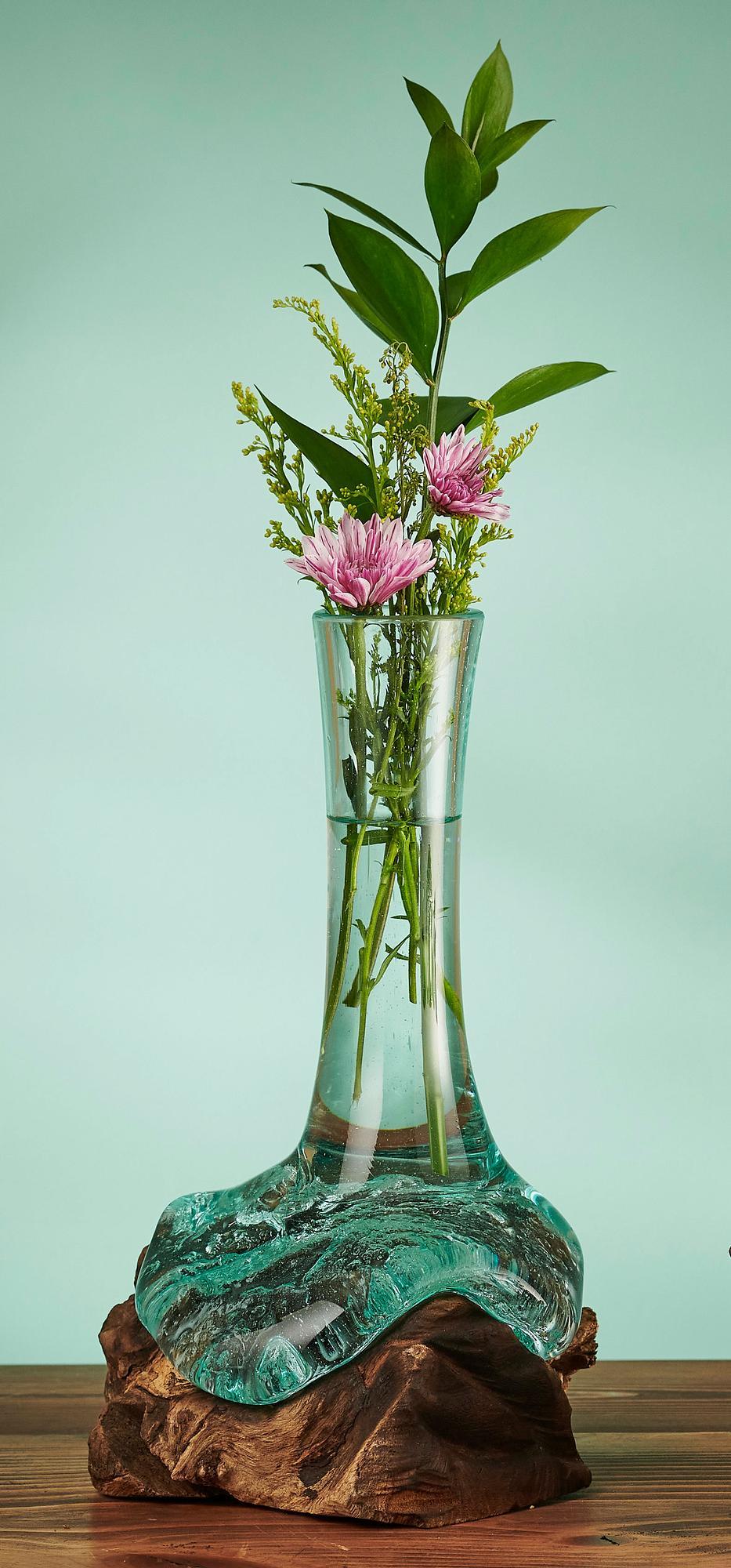 Glass Cut Teak Vase - Wild Wings