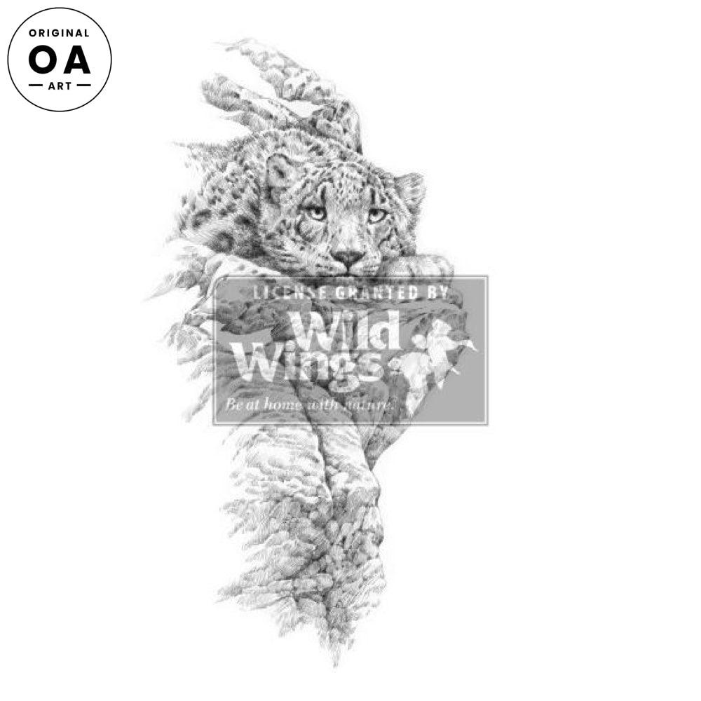 Snow Leopard Original Pencil Drawing - Wild Wings