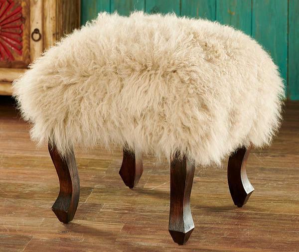 Tibetan Lamb Fur Footstool - Wild Wings