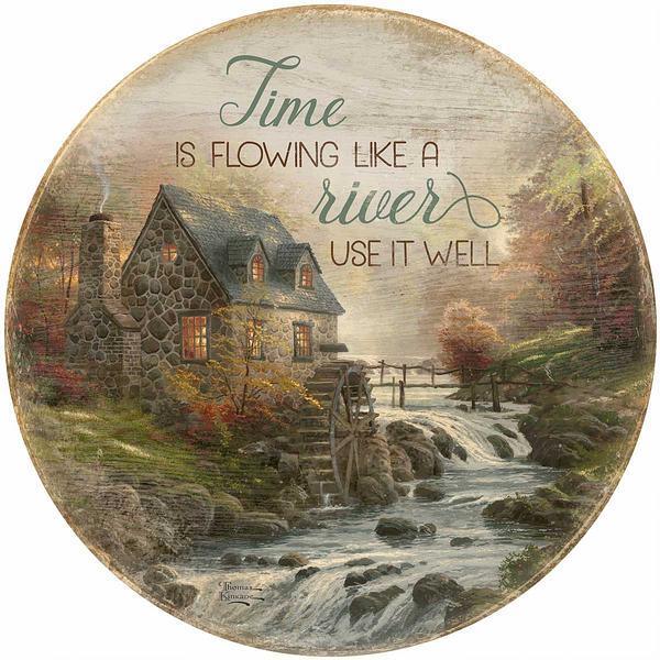 Time is Flowing 21" Round Wood Sign - Wild Wings