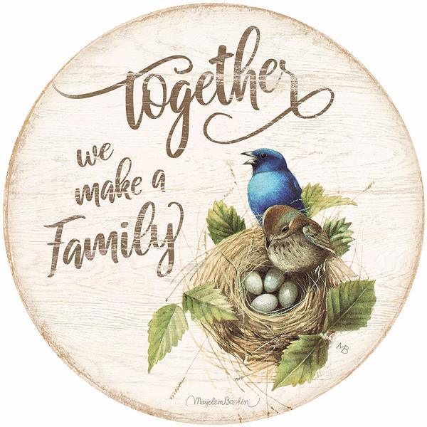 Together We Make a Family 21" Round Wood Sign - Wild Wings