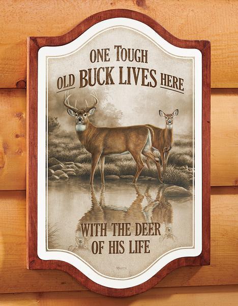 Tough Old Buck Lives Here Vintage Framed Tin Sign - Wild Wings