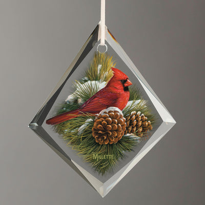 December Dawn - Cardinal Tear Drop Glass Ornament - Wild Wings