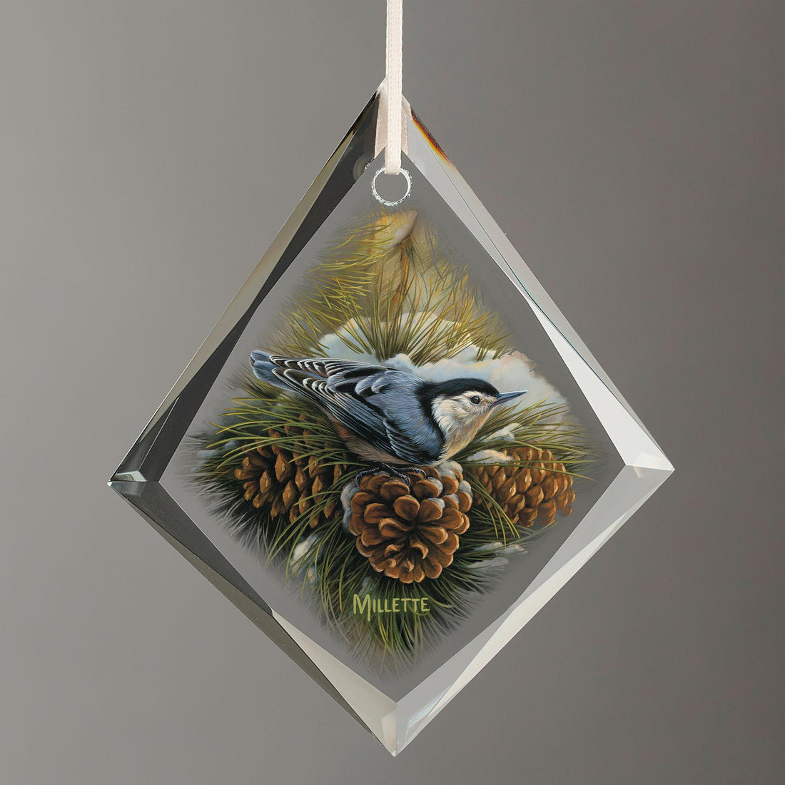 December Dawn-Nuthatch Tear Drop Glass Ornament – Wild Wings