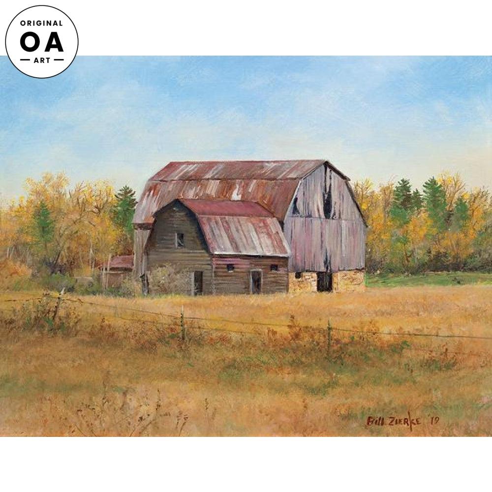 Waiting for Winter—Old Red Barn Original Acrylic Painting - Wild Wings