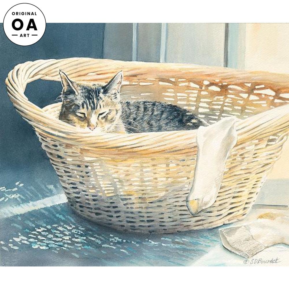 Wash Day—Cat Original Watercolor Painting - Wild Wings