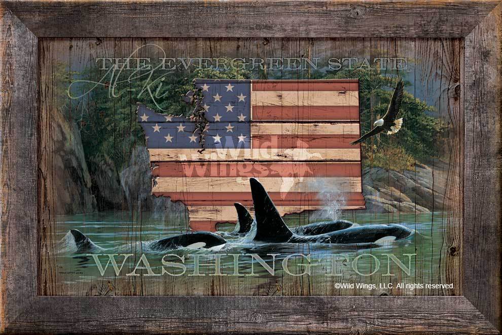 Washington—Orca 12" x 18" Wood Sign - Wild Wings