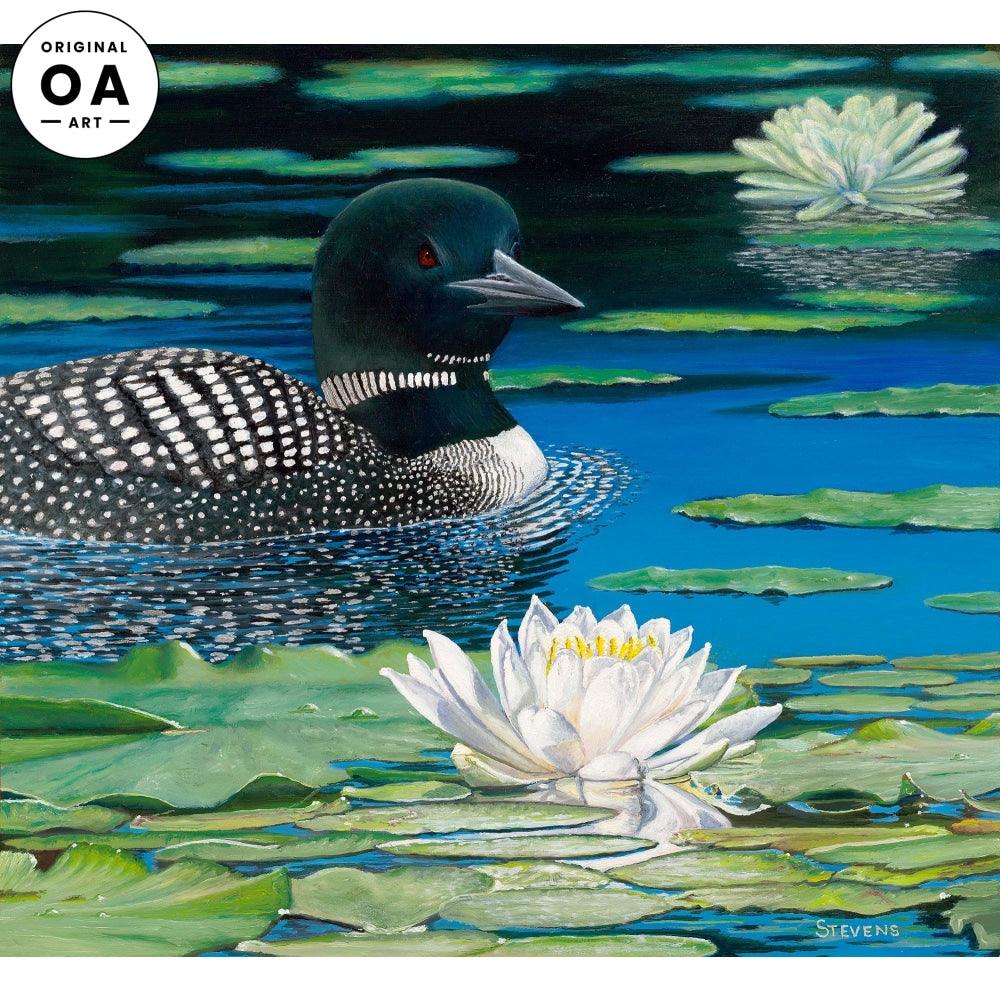 Water Lilly Blues—Loons Original Oil Painting - Wild Wings