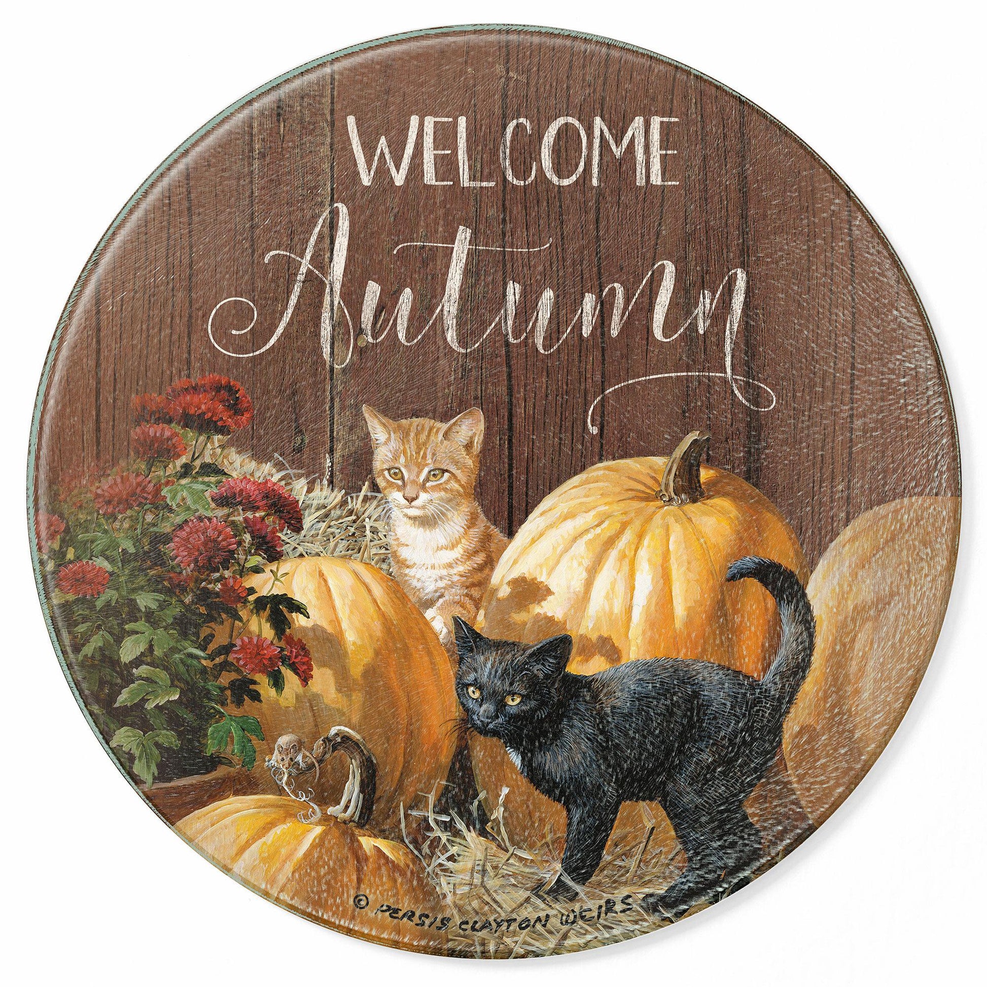 Welcome Autumn - Cats Round Cutting Board - Wild Wings